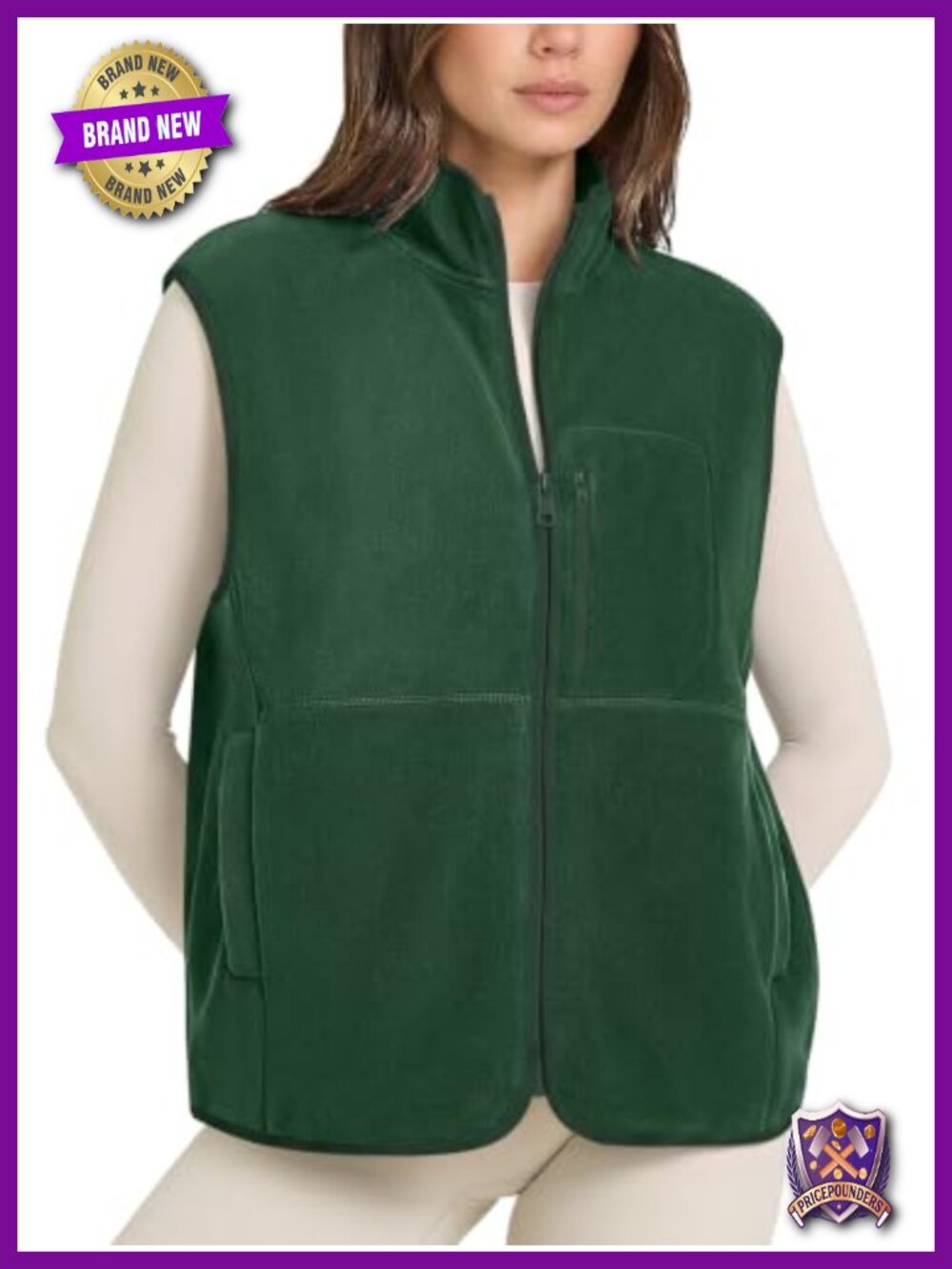 Women's Fleece Vest Zip Up Sleeveless Jacket with Pockets